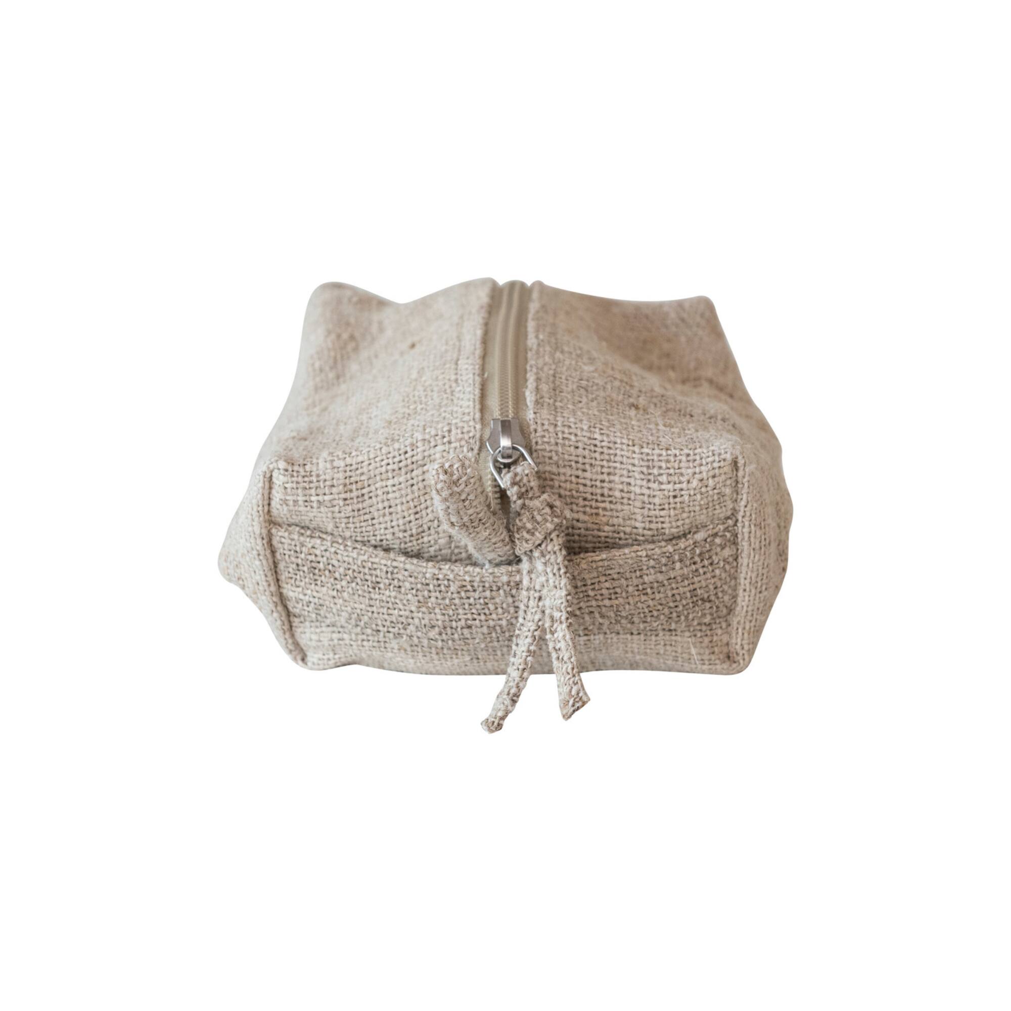 Hello Honey® 7" x 5" Natural Woven Hemp Fiber Zip Pouch with Handle & Cotton Lining